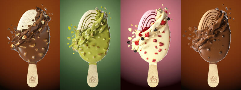 3D-rendering, CGI, fotorealistisk, glassreklam, produktvisualisering, matvisualisering, premiumglass, pistageglass, reklamillustration, kommersiell 3D, högkvalitativ rendering, SIA Glass