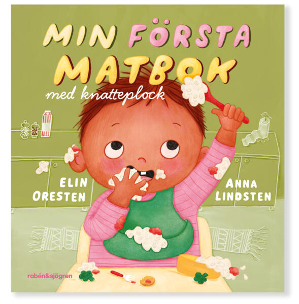 Illustration board book cover of child eating on its own, title, authors, publisher