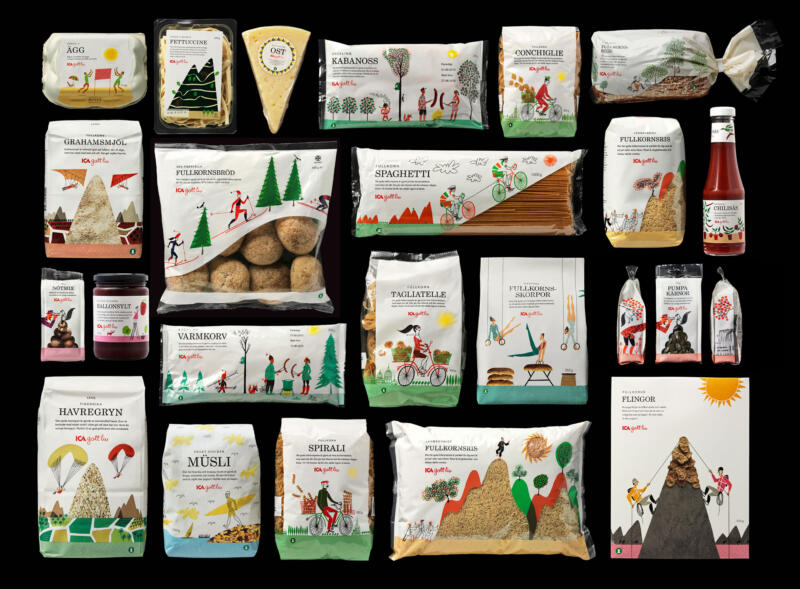 Illustrationer till GOTT LIV förpackningsdesign, nyttiga produkter för aktiva människor