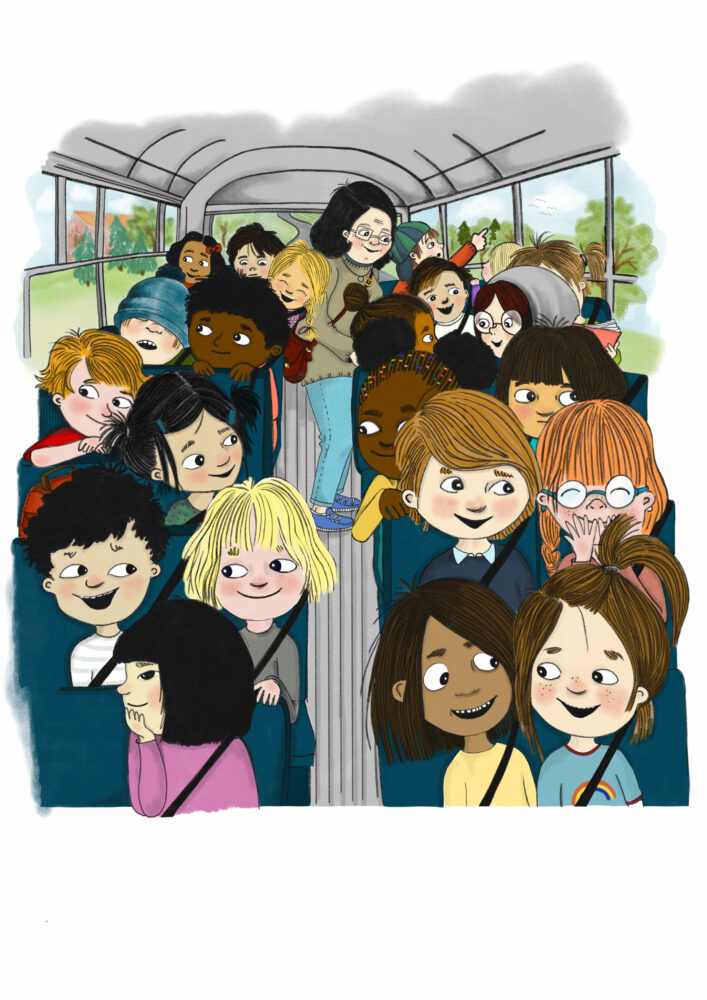 skolutflykt, skolresa, klassresa, elever på buss, bästa kompisar, 