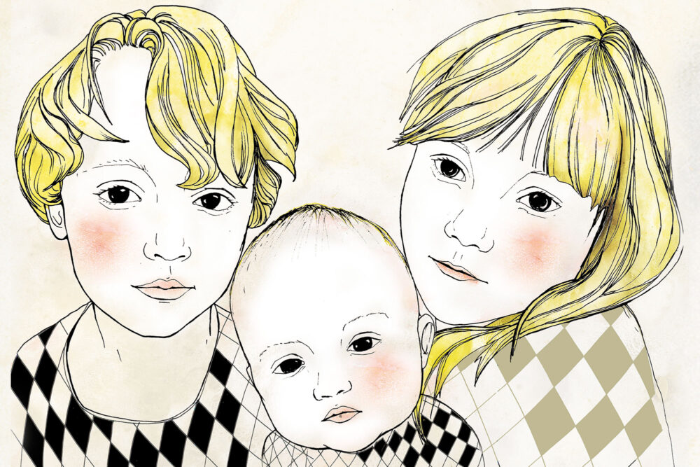 Illustration av tre syskon som ett Barnporträtt