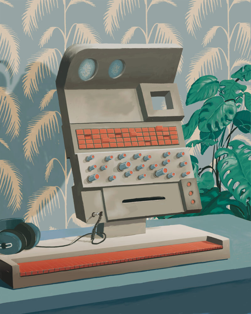 Lipstick synth machine illustration