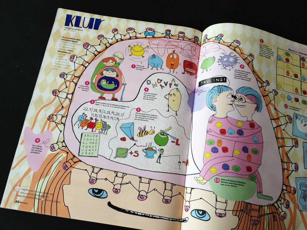 Eva Edberg creates and illustrates a puzzle on the theme of emotions in Kamratposten (KP).