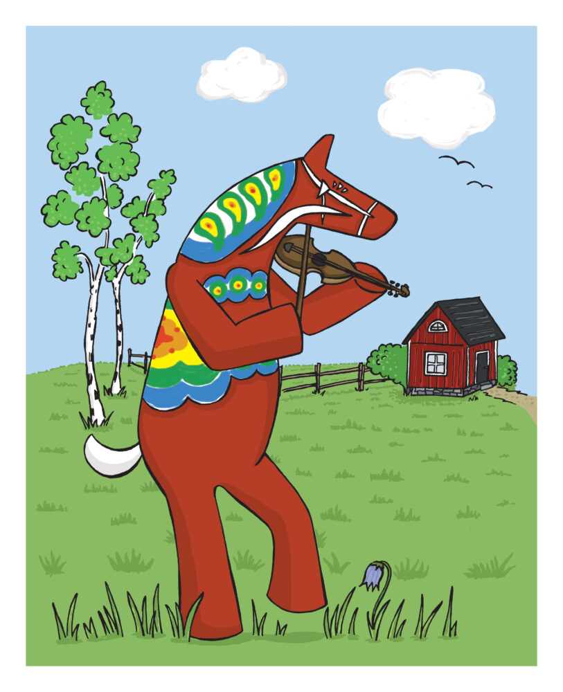 Dalahäst spelar fiol.