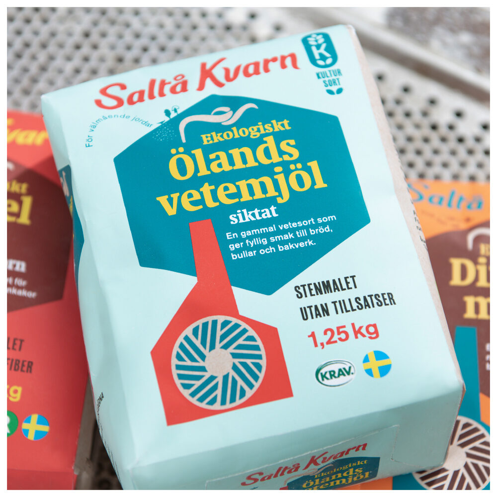 Saltå Kvarn förpackning kultursort Ölands vetemjöl. Huberworld Idé och formgivning tillsammans med JK Effekt