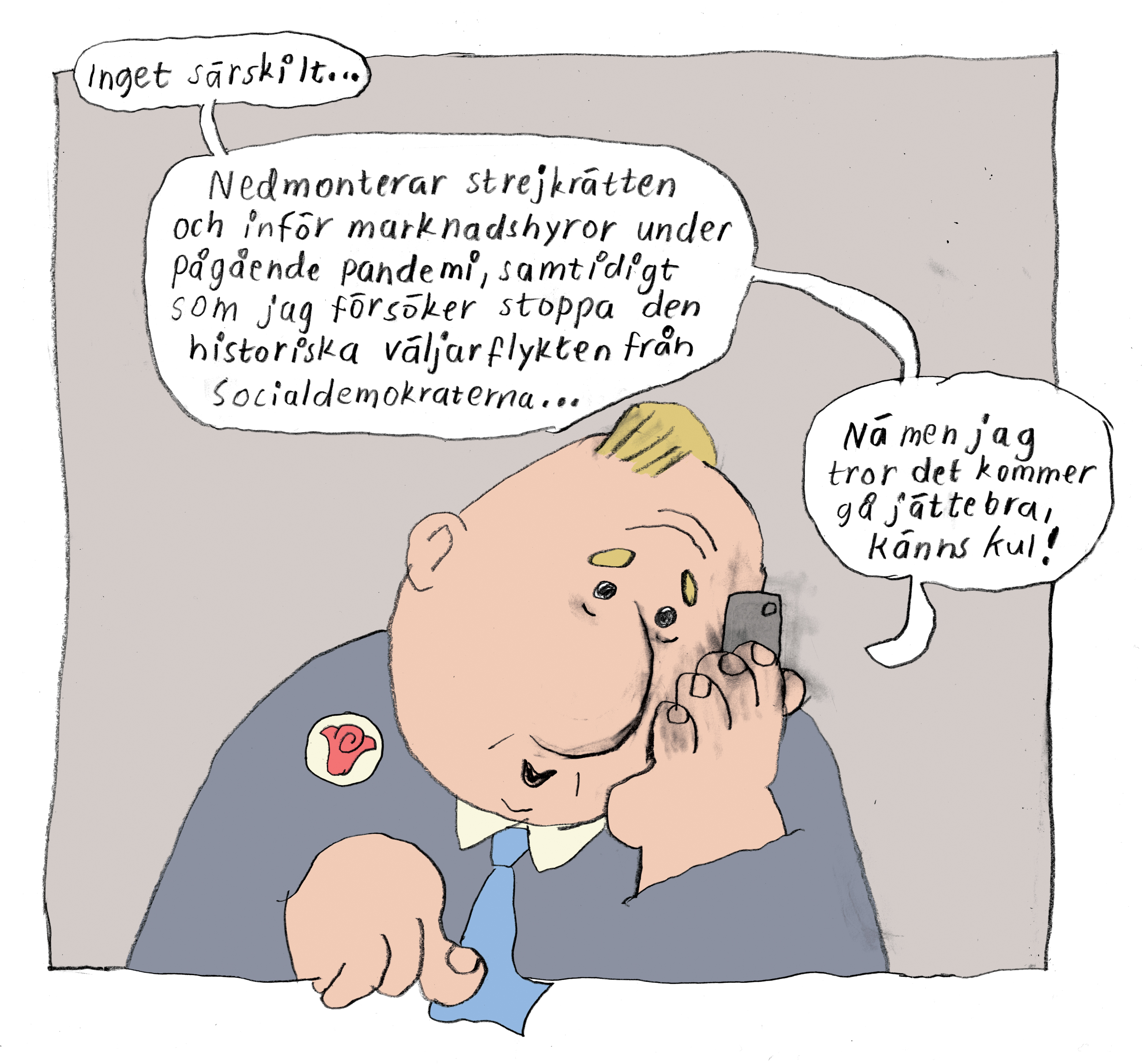 Karikatyr föreställande statsminister Stefan Löfvén