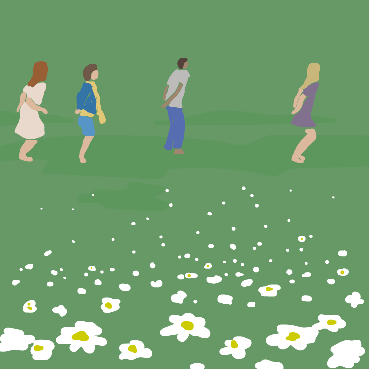 Animation of midsummer dance in sun and rain