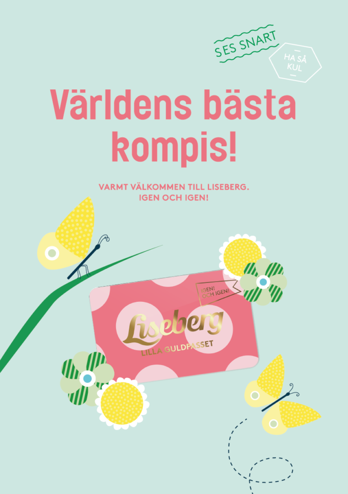 Vektorillustration av fjärilar och blommor som ramar in Lisebergs Lilla guldpasset.