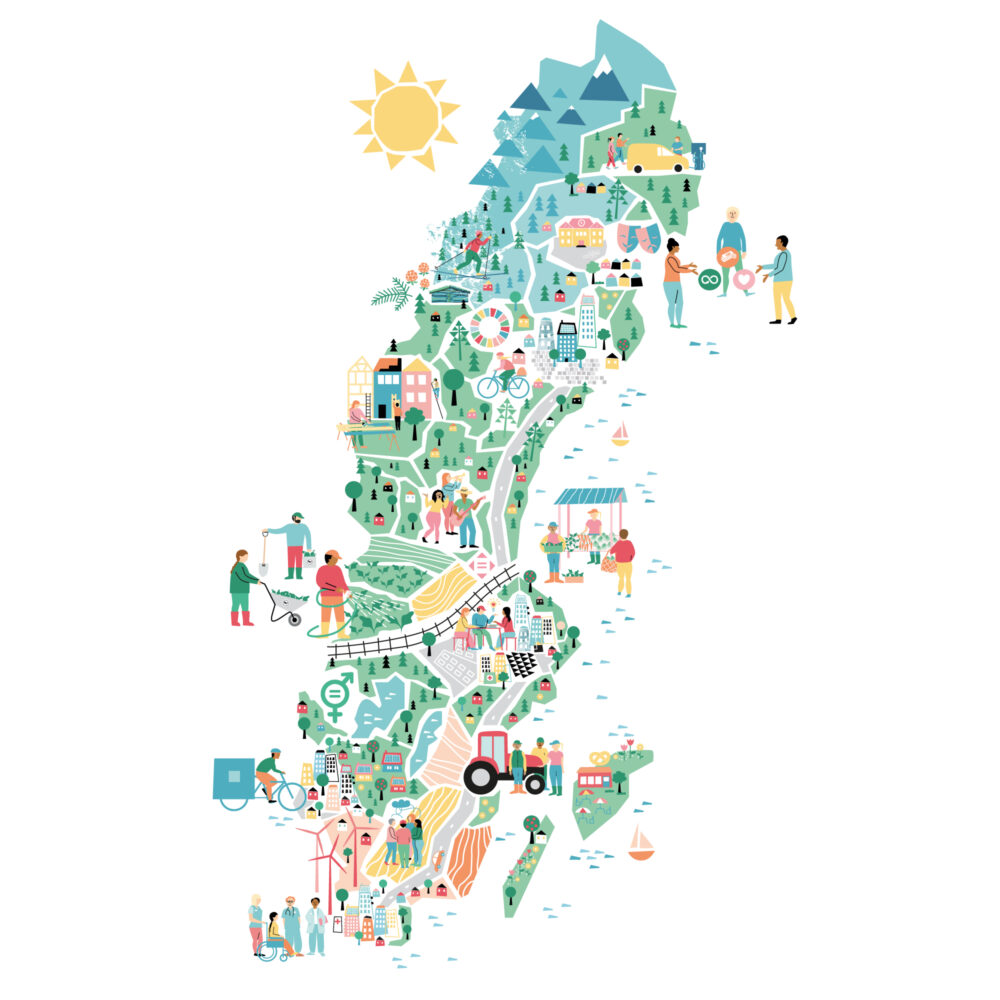 Illustrerad karta över Sverige som visar på sammarbete.