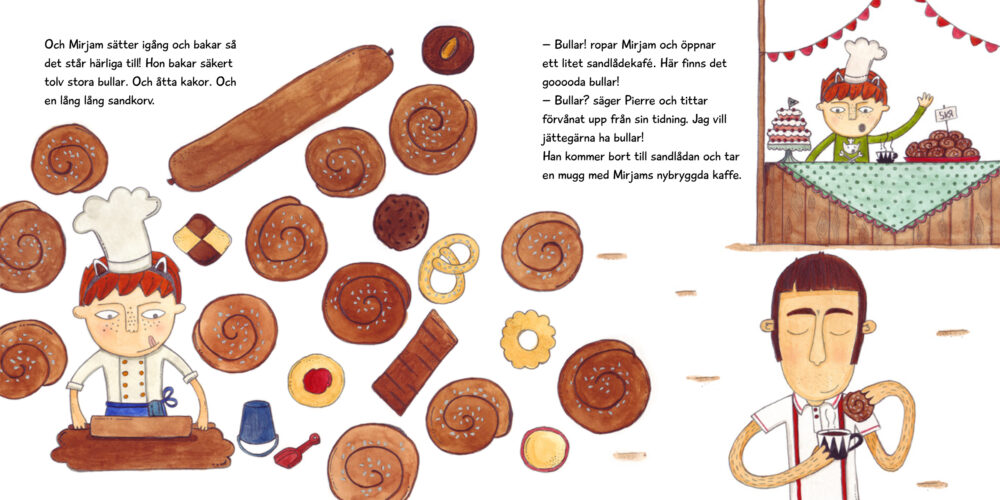 Illustration av flicka som bakar bullar och kakor.