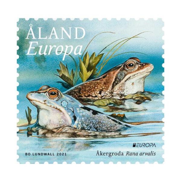 Åkergroda, Konstnär Bo Lundwall. Moor frog, Artist Bo Lundwall. Åland Post