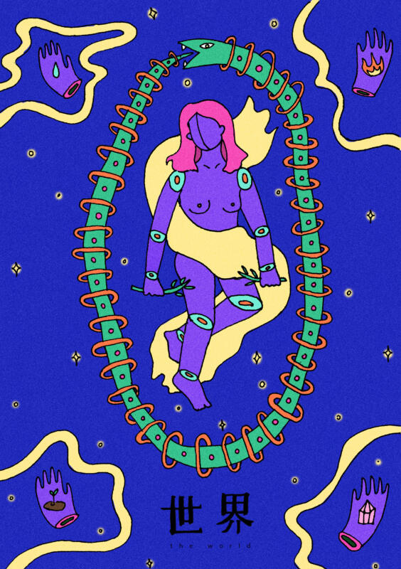 Illustration of tarot cards the world