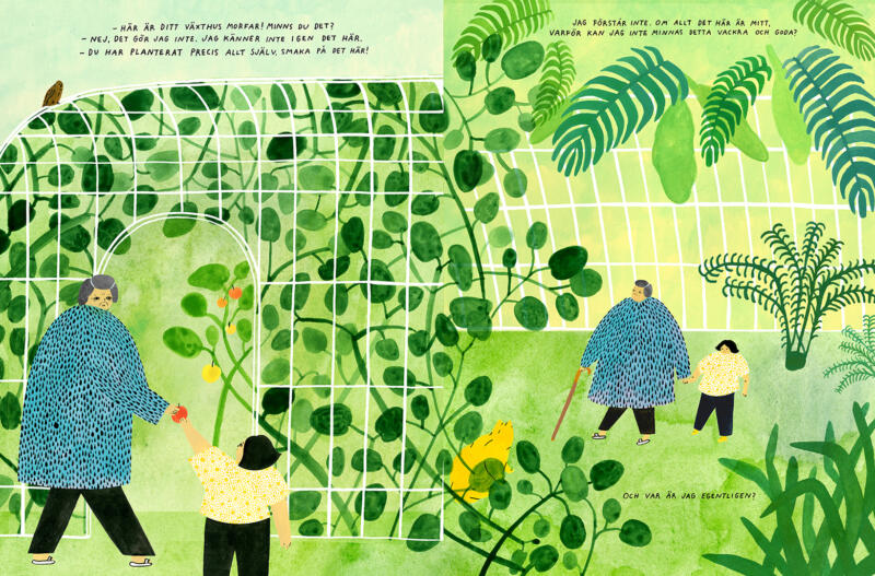 Illustration med två prsoner i en park