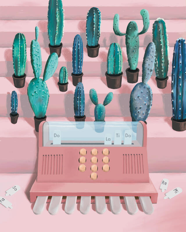 Strange synth with cactus plants