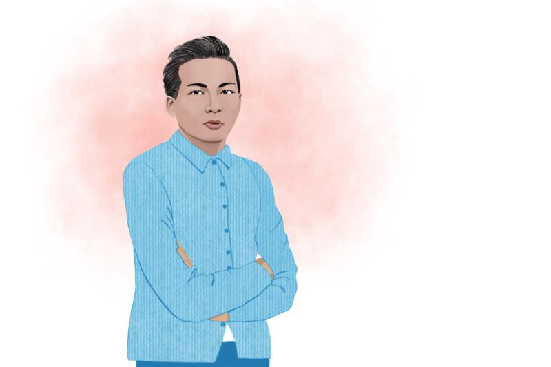 Kille i blå skjorta. Digitalt målad ung kille. 