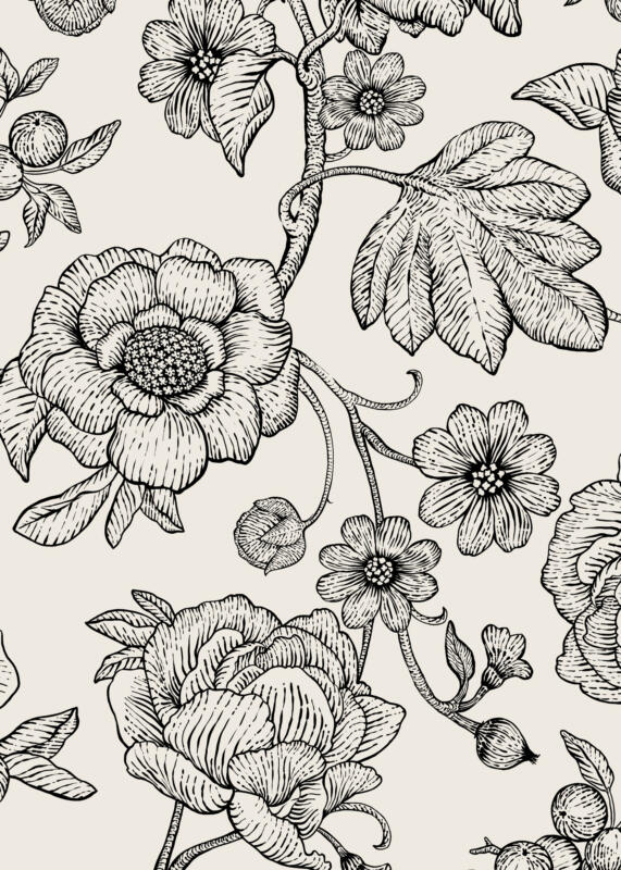 Inzoomad vy av svartvitt blommönster.