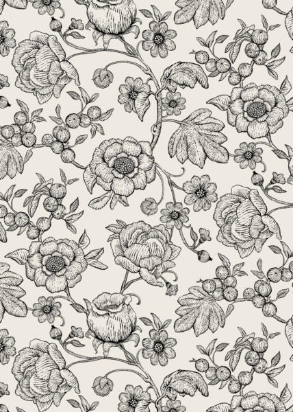 Svartvitt organiskt böljande blommönster.