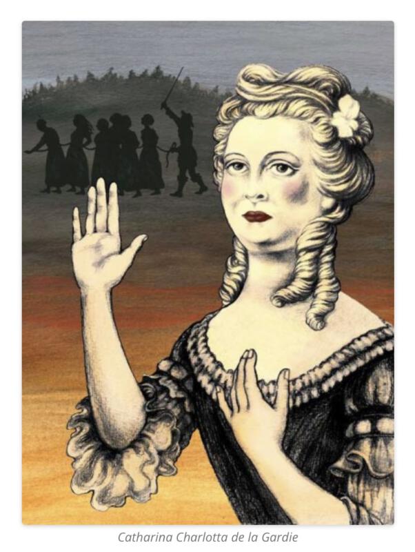 Porträtt av Catharina Charlotta de la Gardie, blandteknik, Svenska hjältinnor 