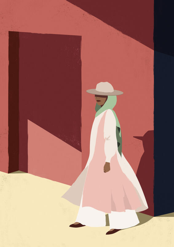 Illustration av kvinna med hatt och hijab