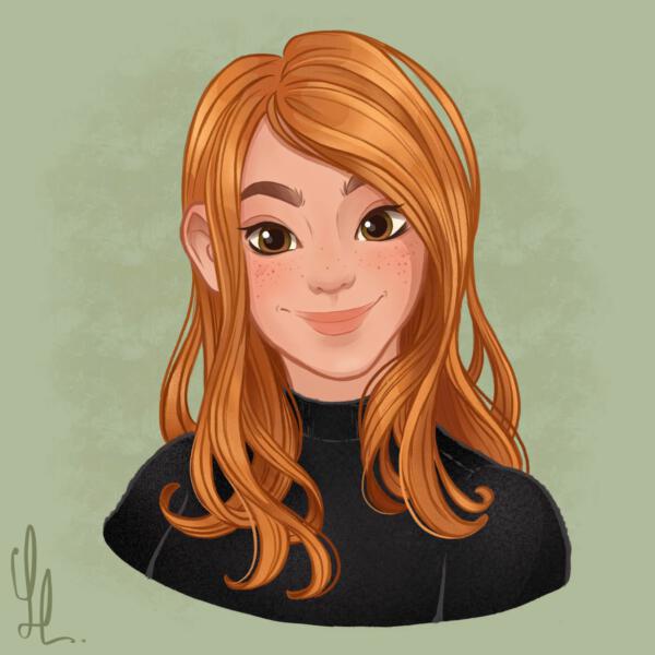 Digital illustration och självporträtt i serietecknarstil / Digital illustration and self portrait in cartoon style.