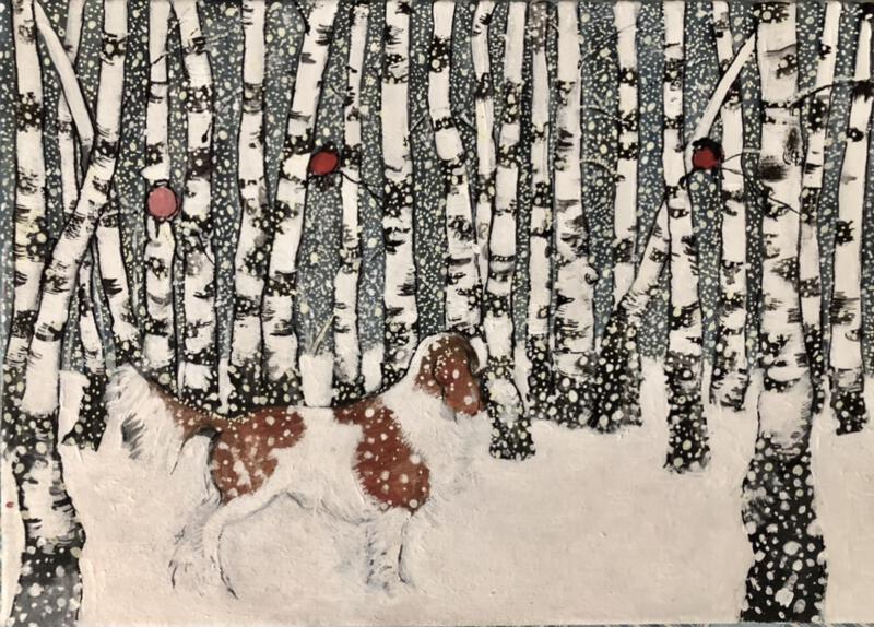 Hund, hundar, skog domherrar, illustratör 