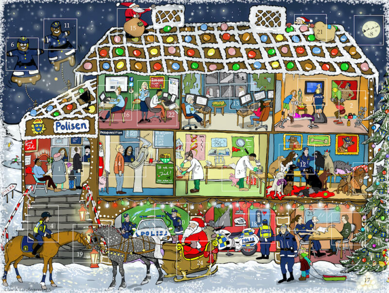 Polis, polisen, julkalender, adventskalender, illustratör, illustration, jul 