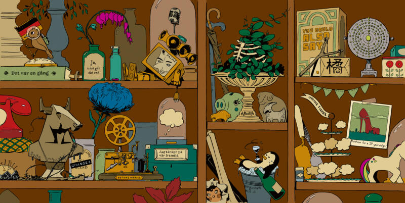 Illustration till insidan av Marta Forsbergs och Kajsa Magnarssons skiva "Kompisitioner".
