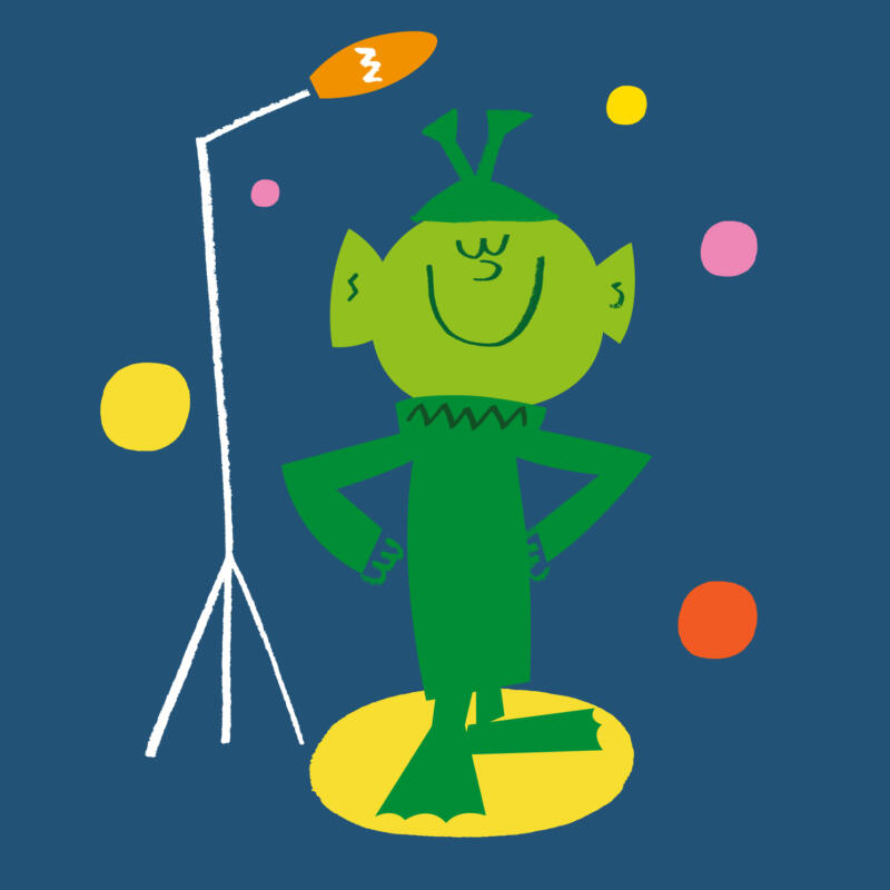 Illustration av barn utklädd till rymdvarelse.