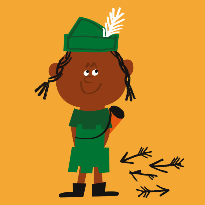 Illustration av barn utklädd till Robin Hood.