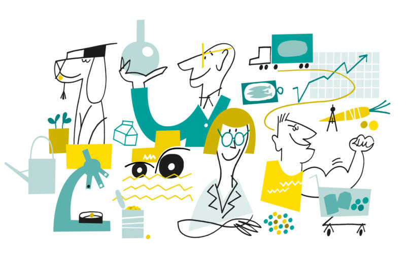 Illustration av forskare med mikroskop.