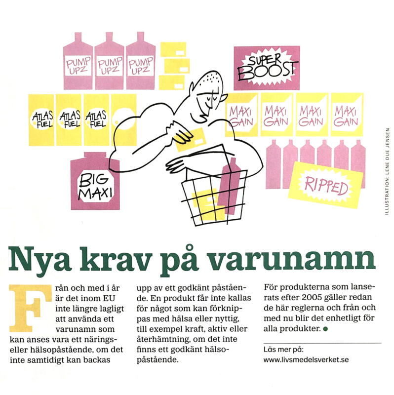 Illustration av kroppsbyggare som handlar näringstillskott.