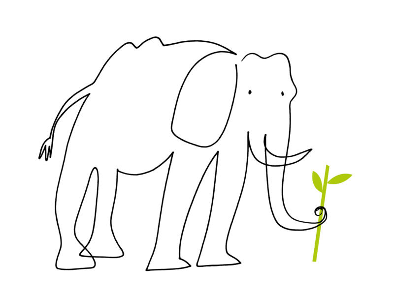 Linjeteckning av elefant.