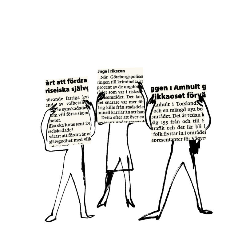 Illustration av människor som läser tidning.