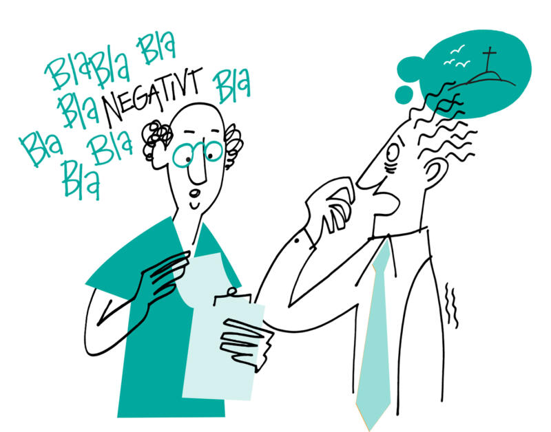 Illustration av läkare och rädd patient.