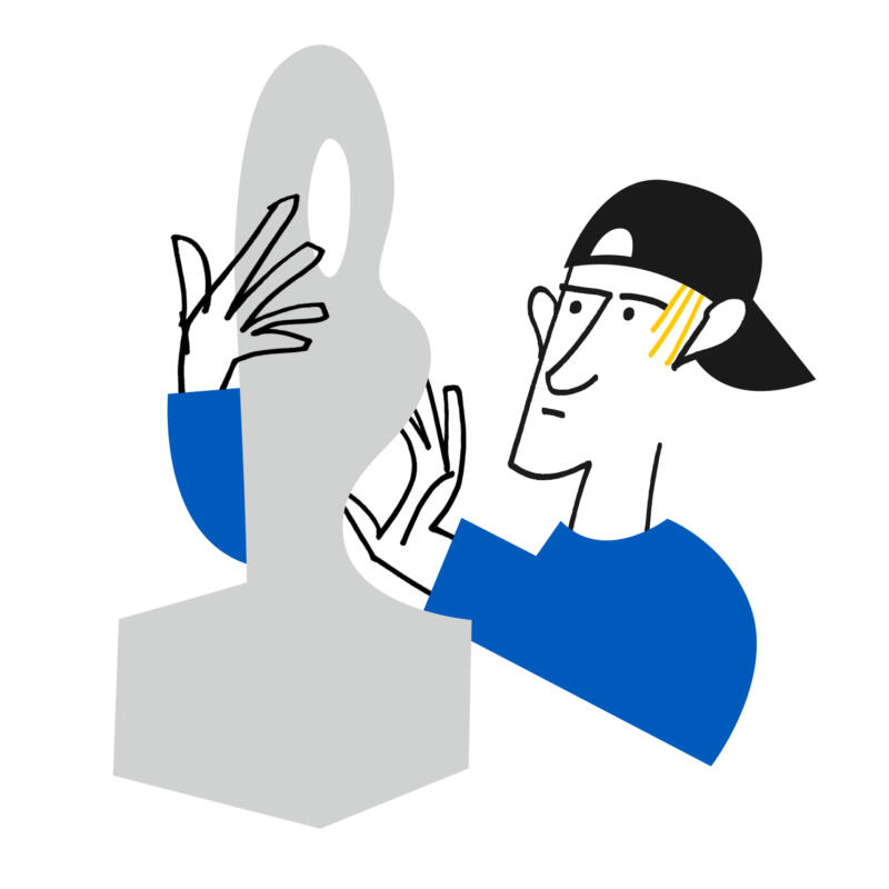 Illustration av konstnär med skulptur.