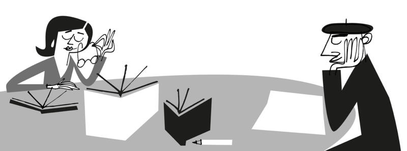 Illustration av människor som läser böcker.