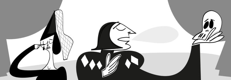 Illustration av teater med skådspelare.