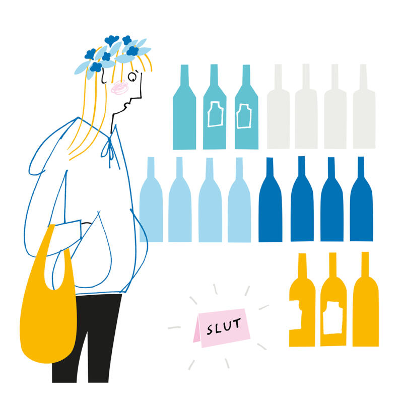 Illustration av kvinna i butik.