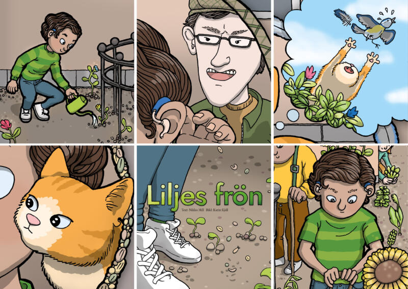 barnbok, orange katt, lilje, odling, odling för barn, urval av bilder från barnboken Liljes frön