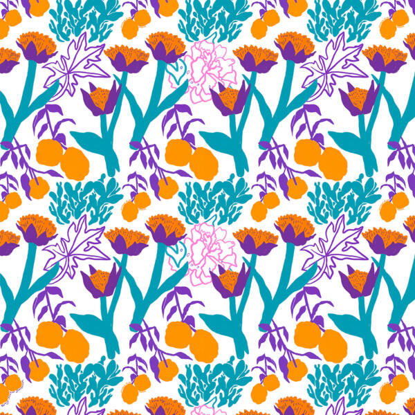 citroner, blommor och botanik tecknad på papper tapet mönsterdesign