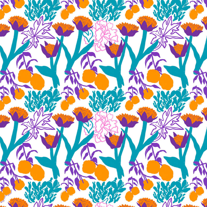 citroner, blommor och botanik tecknad på papper tapet mönsterdesign