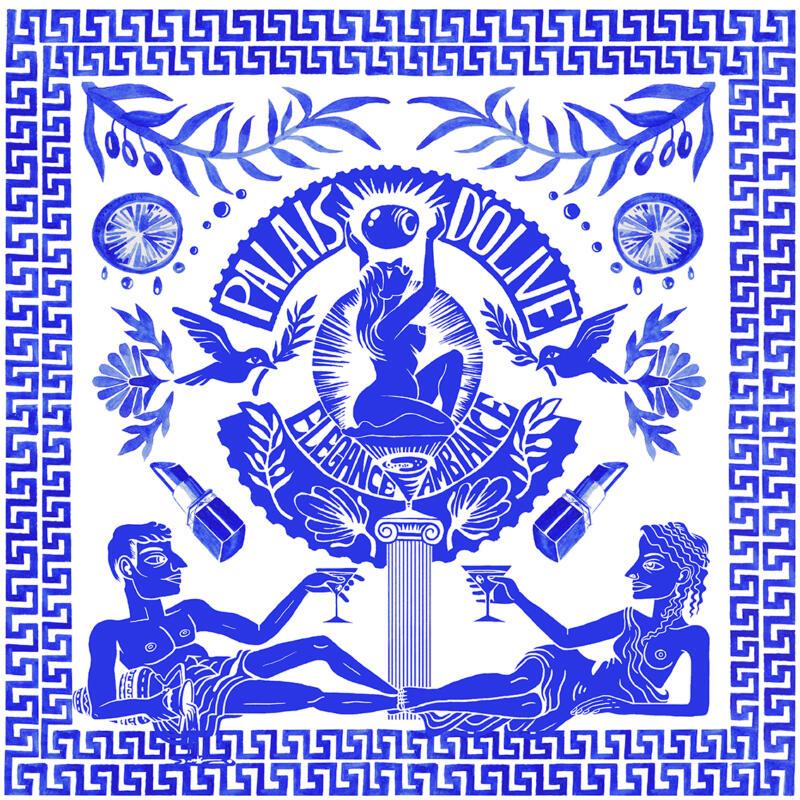 scarf with greek motif columns and antique architechture
