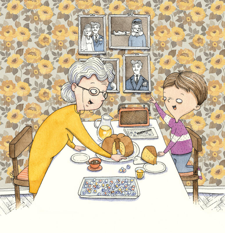 Illustration ur boken Glaskulorna, akvarell