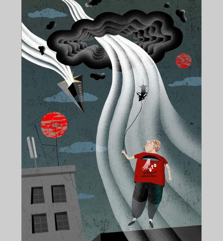 Digital illustration, möte med ufo