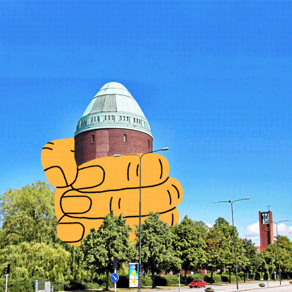 Animerad hyllning med glimten i ögat till Södervärns vattentorn i Malmö, även kallad 'Kuken' i folkmun.