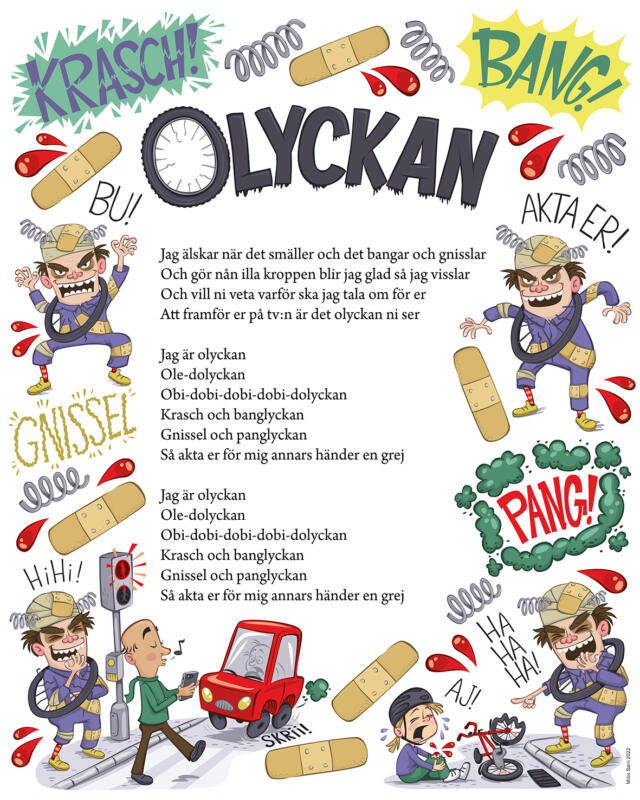 Olyckan-skylt vid lekparken Banankontakt vid Åbergs museum i Bålsta