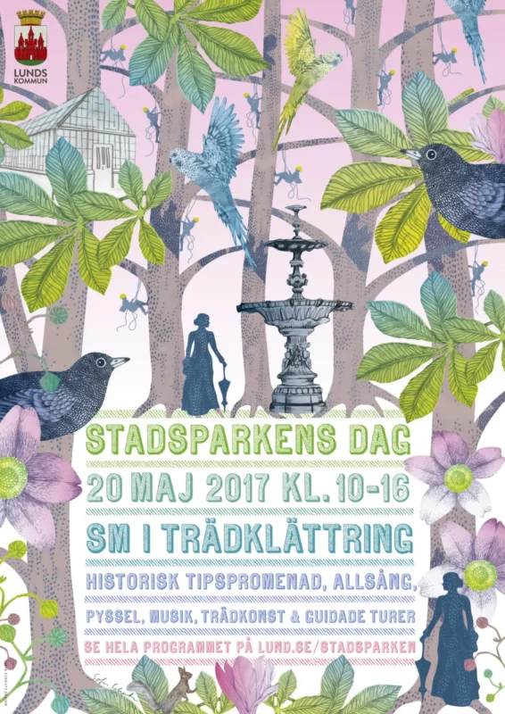 Fågel, park, kvinna, blomma, blommor, växter, växt, kvinnor, fåglar, informationsaffisch, Sofia Scheutz, Lund