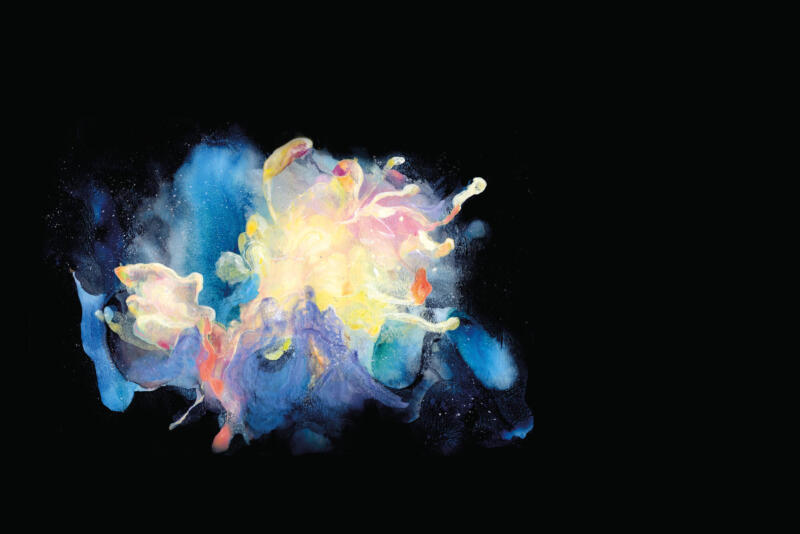 Akvarell- och akrylillustration av nebulosa, för redaktionellt material, posters och böcker.
