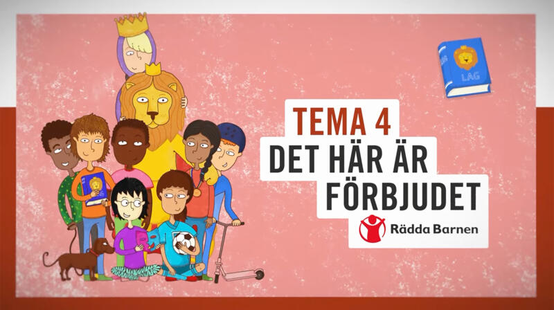 Vinjett till den animerade filmen "Det här är förbjudet". Bilden föreställer barn och ett lejon.