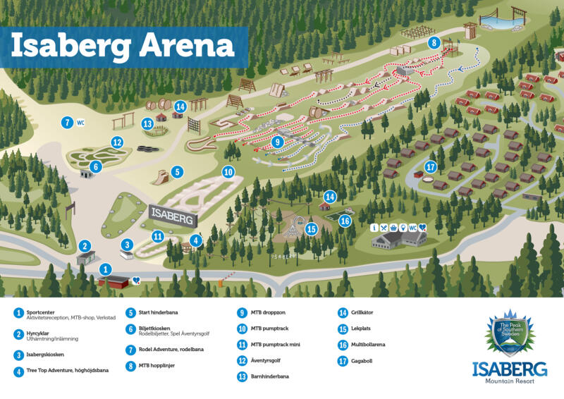 Aktivitetsområde med MTB-bana och OCR hinderbana,  Isaberg.